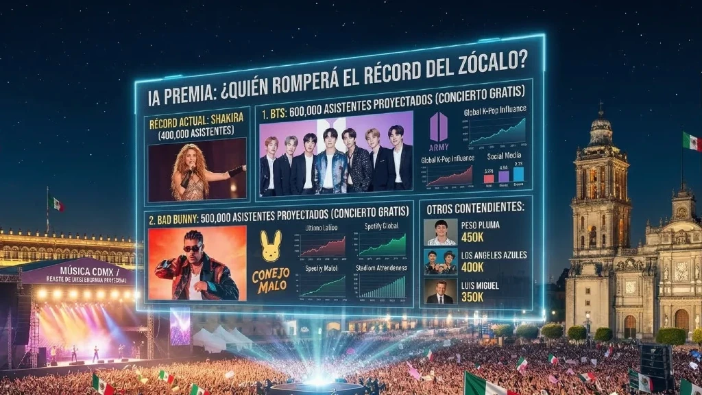 IA Predice el Sucesor al Trono del Zócalo: ¿BTS o Bad Bunny Romperán el Récord de Shakira en CDMX?